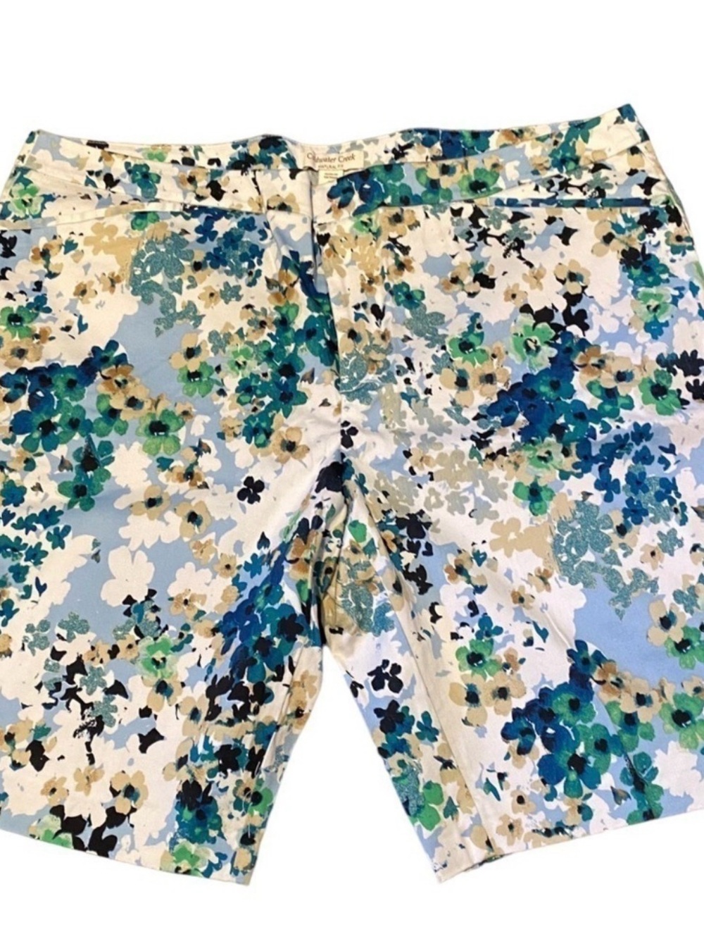 Cold water Creek Floral Mid-Length Shorts in Blue & Green
